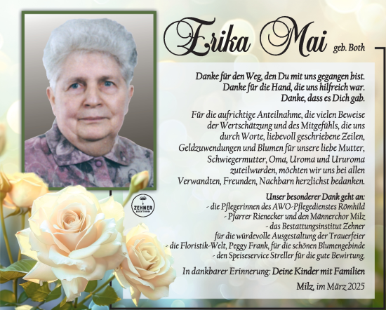 Traueranzeige von Erika Mai von Südthüringer Presse