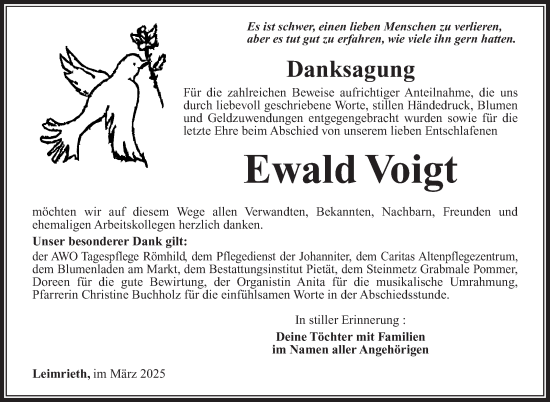 Traueranzeige von Ewald Voigt von Südthüringer Presse