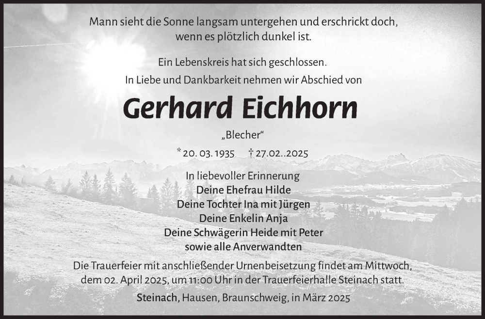  Traueranzeige für Gerhard Eichhorn vom 15.03.2025 aus Südthüringer Presse