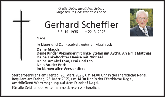 Traueranzeige von Gerhard Scheffler von Frankenpost