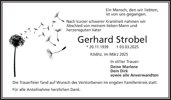 Traueranzeige von Gerhard Strobel von Frankenpost