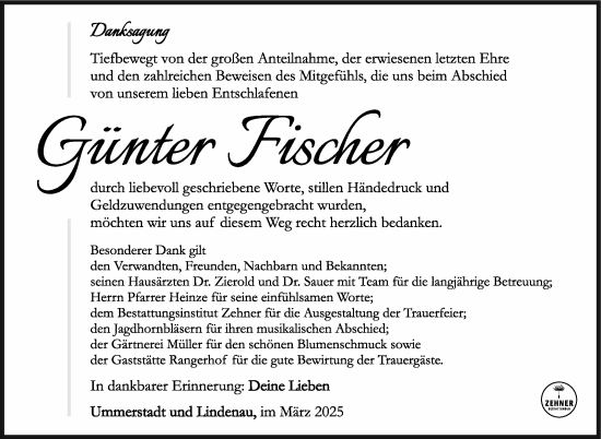 Traueranzeige von Günter Fischer von Südthüringer Presse