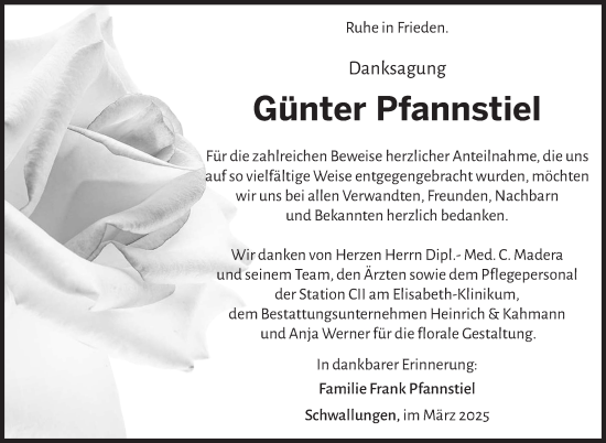 Traueranzeige von Günter Pfannstiel von Südthüringer Presse