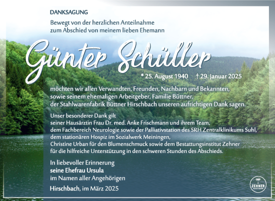 Traueranzeige von Günter Schüller von Südthüringer Presse