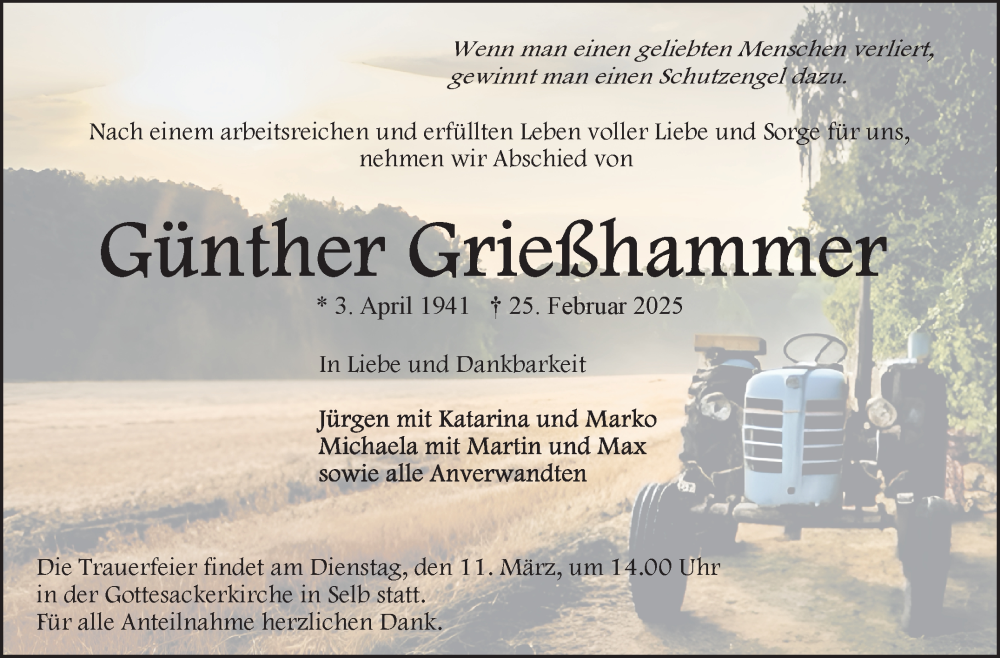  Traueranzeige für Günther Grießhammer vom 08.03.2025 aus Frankenpost