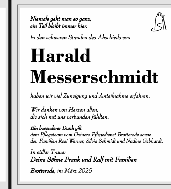 Traueranzeige von Harald Messerschmidt von Südthüringer Presse