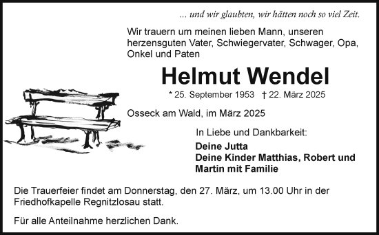 Traueranzeige von Helmut Wendel von Frankenpost