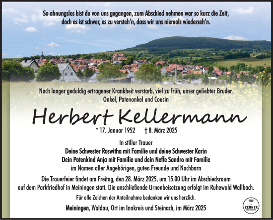 Traueranzeige von Herbert Kellermann von Südthüringer Presse