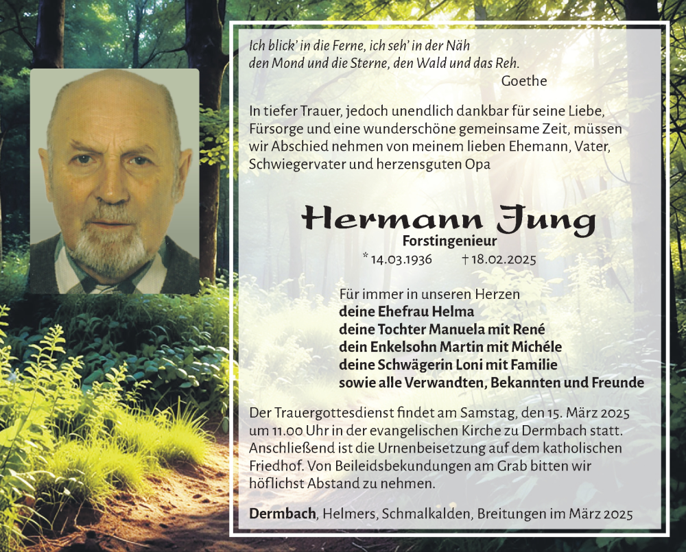  Traueranzeige für Hermann Jung vom 07.03.2025 aus Südthüringer Presse
