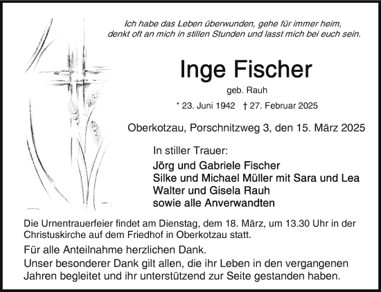 Traueranzeige von Inge Fischer von Frankenpost