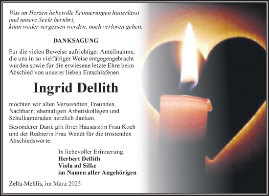 Traueranzeige von Ingrid Dellith von Südthüringer Presse