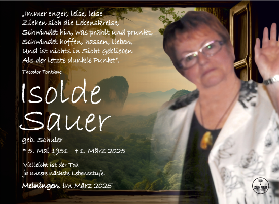Traueranzeige von Isolde Sauer von Südthüringer Presse