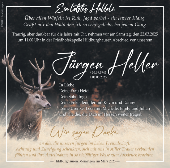 Traueranzeige von Jürgen Heller von Südthüringer Presse