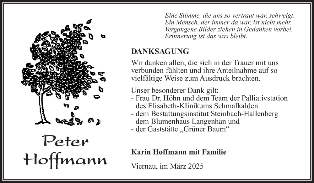  Traueranzeige für Karin Hoffmann vom 22.03.2025 aus Südthüringer Presse