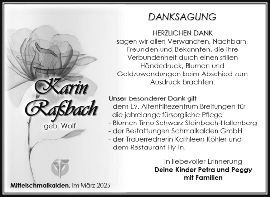 Traueranzeige von Karin Raßbach von Südthüringer Presse