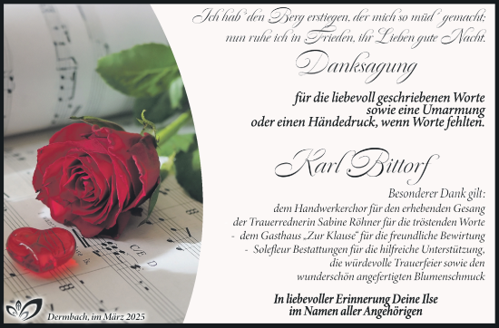 Traueranzeige von Karl Bittorf von Südthüringer Presse