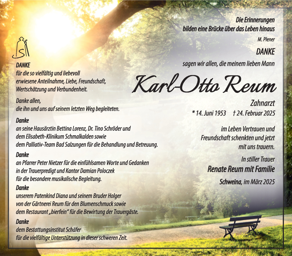  Traueranzeige für Karl-Otto Reum vom 22.03.2025 aus Südthüringer Presse