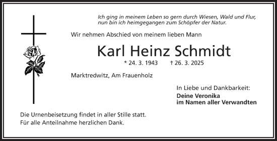 Traueranzeige von Karl Heinz Schmidt von Frankenpost