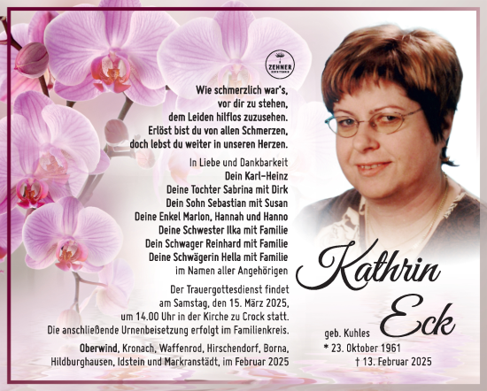 Traueranzeige von Kathrin Eck von Südthüringer Presse