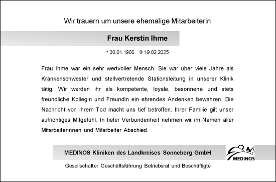Traueranzeige von Kerstin Ihme von Südthüringer Presse