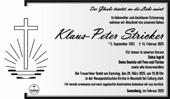 Traueranzeige von Klaus-Peter Stricker von Südthüringer Presse