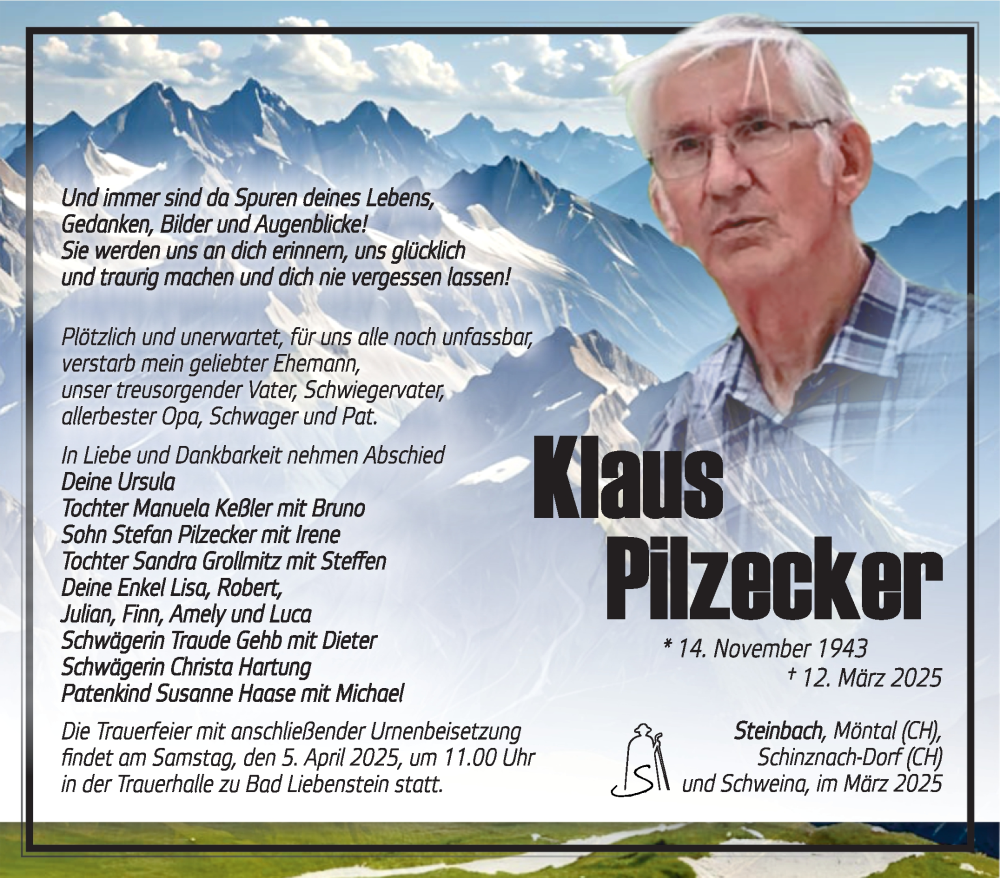  Traueranzeige für Klaus Pilzecker vom 28.03.2025 aus Südthüringer Presse