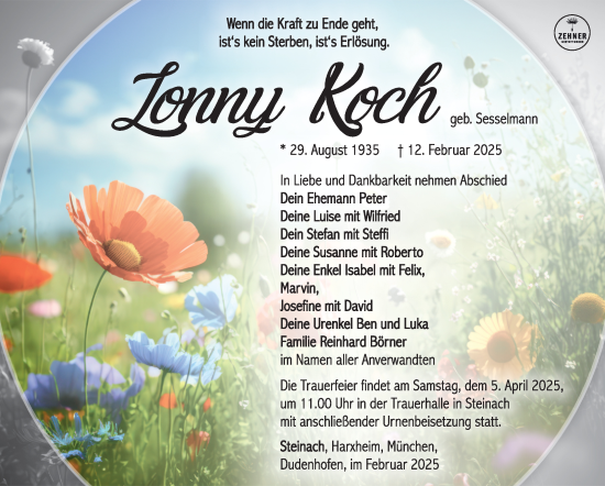 Traueranzeige von Lonny Koch von Südthüringer Presse