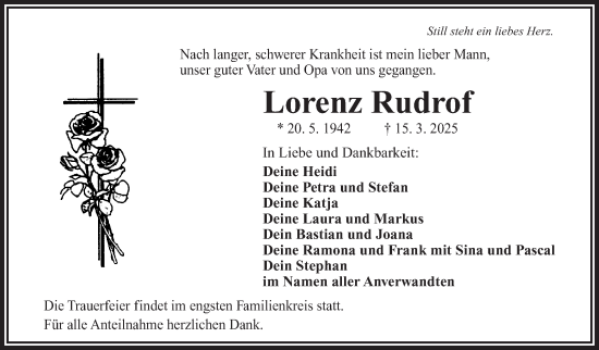 Traueranzeige von Lorenz Rudrof von Frankenpost