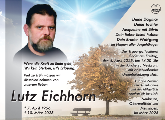 Traueranzeige von Lutz Eichhorn von Südthüringer Presse