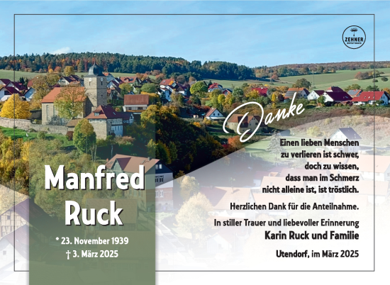 Traueranzeige von Manfred Ruck von Südthüringer Presse