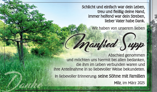 Traueranzeige von Manfred Supp von Südthüringer Presse