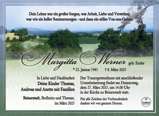 Traueranzeige von Margitta Werner von Südthüringer Presse