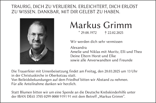 Traueranzeige von Markus Grimm von Frankenpost
