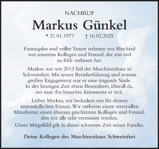 Traueranzeige von Markus Günkel von Südthüringer Presse