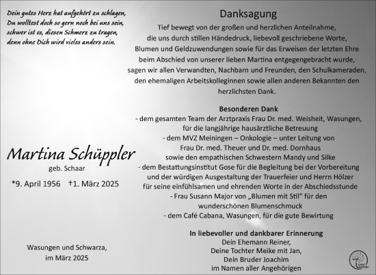 Traueranzeige von Martina Schüppler von Südthüringer Presse