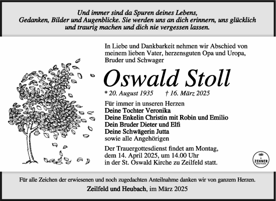 Traueranzeige von Oswald Stoll von Südthüringer Presse