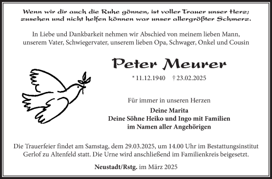 Traueranzeige von Peter Meurer von Südthüringer Presse