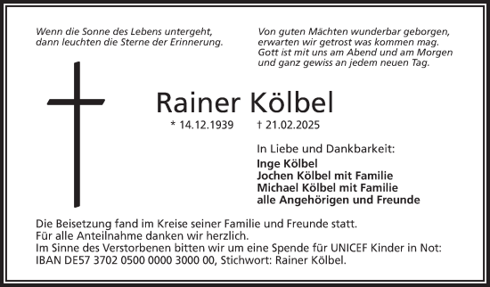 Traueranzeige von Rainer Kölbel von Frankenpost