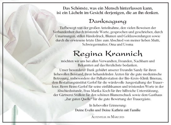Traueranzeige von Regina Krannich von Südthüringer Presse