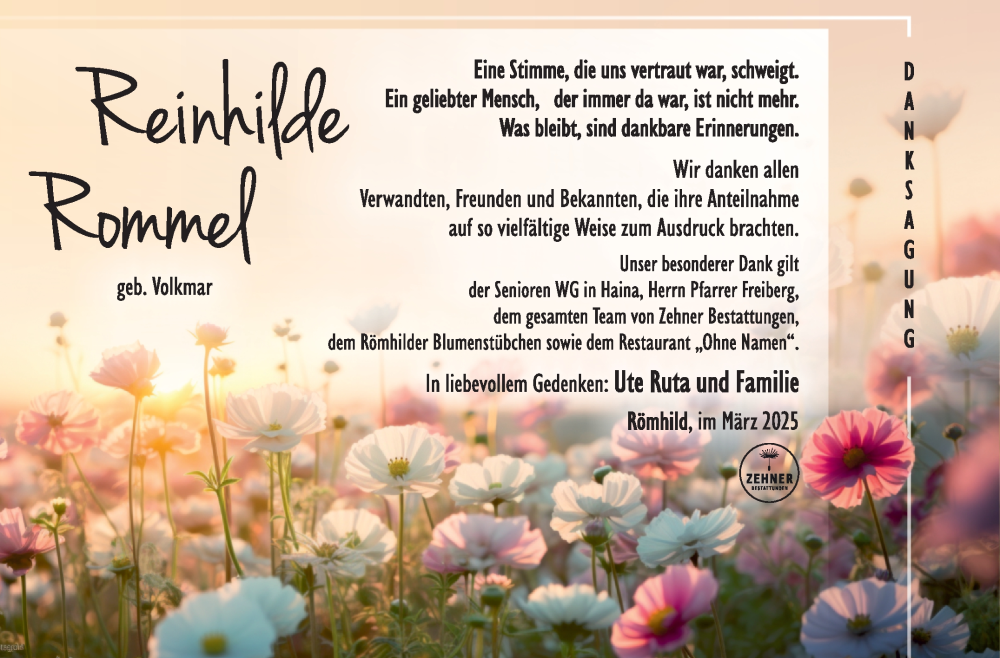  Traueranzeige für Reinhilde Rommel vom 15.03.2025 aus Südthüringer Presse