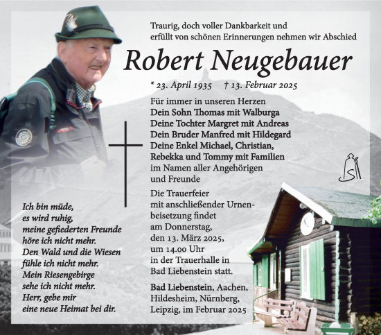 Traueranzeige von Robert Neugebauer von Südthüringer Presse