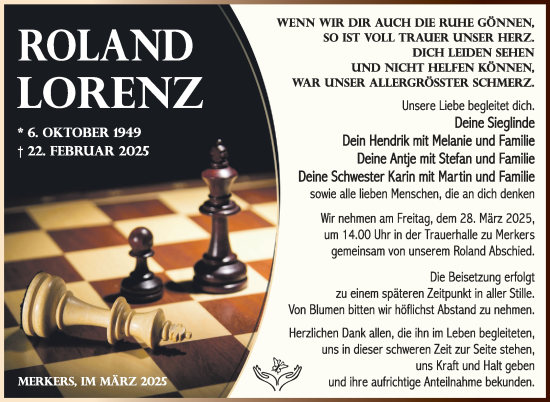 Traueranzeige von Roland Lorenz von Südthüringer Presse