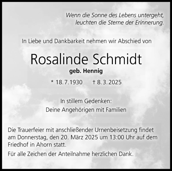 Traueranzeige von Rosalinde Schmidt von Neue Presse Coburg