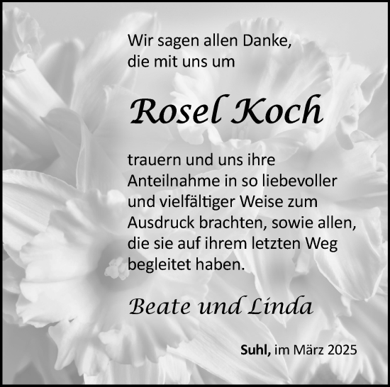 Traueranzeige von Rosel Koch von Südthüringer Presse