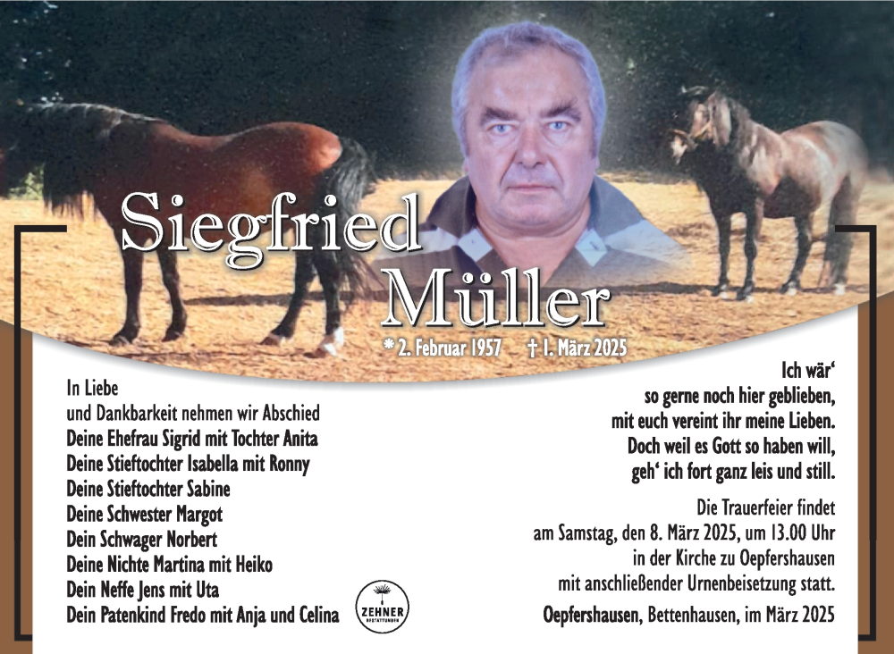  Traueranzeige für Siegfried Müller vom 05.03.2025 aus Südthüringer Presse