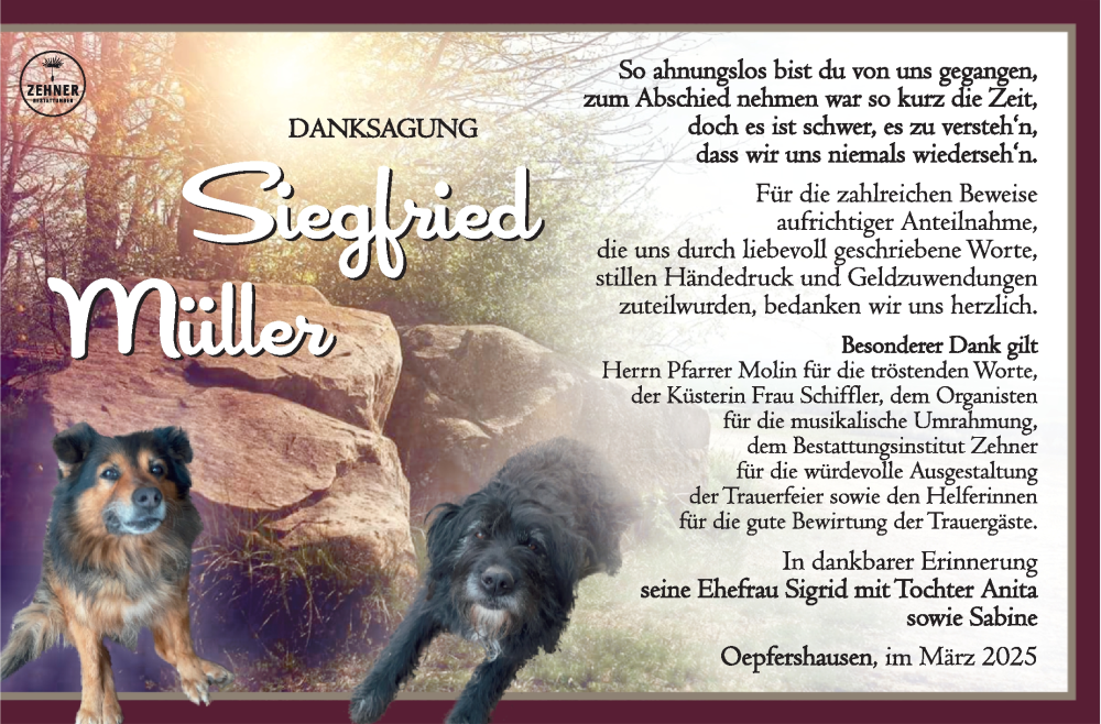  Traueranzeige für Siegfried Müller vom 19.03.2025 aus Südthüringer Presse