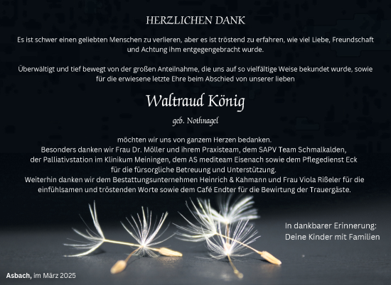 Traueranzeige von Waltraud König von Südthüringer Presse