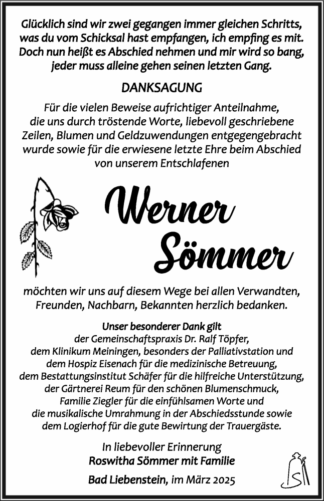  Traueranzeige für Werner Sömmer vom 21.03.2025 aus Südthüringer Presse