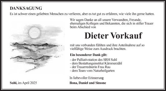 Traueranzeige von Dieter Vorkauf von Südthüringer Presse