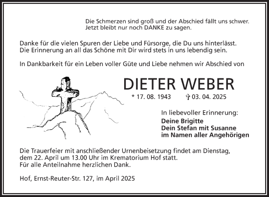Traueranzeige von Dieter Weber von Frankenpost